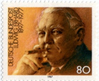 Ludwig Erhard Briefmarke Briefmarke mit dem zigarrenrauchenden Ludwig Erhard - 80 Pfennig