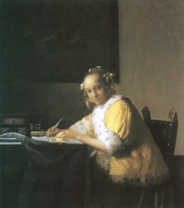 Portrait von Vermeer van Delft, Jan: Schreibende Frau im 18 Jahrhundert