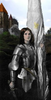 Jeanne D'Arc in Rüstung Portrait der erwachsenen Jeanne D'Arc in Rüstung mit Schwert
