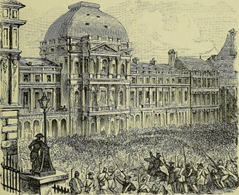 Alter Holzstich eines Menschenauflaufs während der der Fränzösischen Revolution