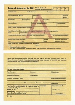 Foto eines Ausreiseantrags aus der DDR von 1989