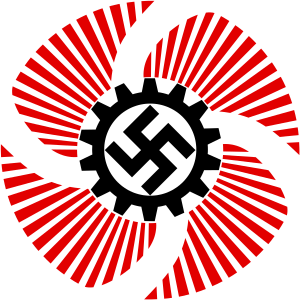 Das nationalsozialistische Emblem für Kraft durch Freude: Hakenkreuz mit rotten Flügeln